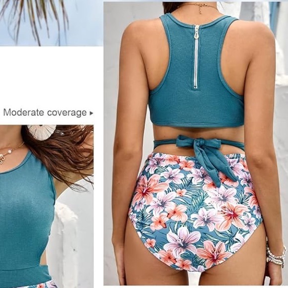 Textured & Floral Racerback/Tie Monokini - Picture 4 of 9